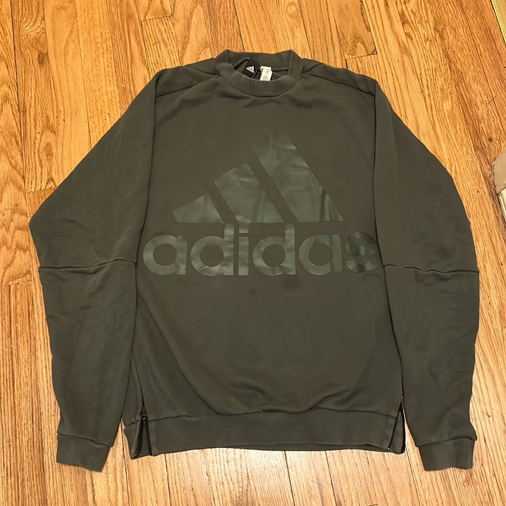 ADIDAS Originals Green Tone On Tone Crew Sweatshirt Zipper Sides Sz Small